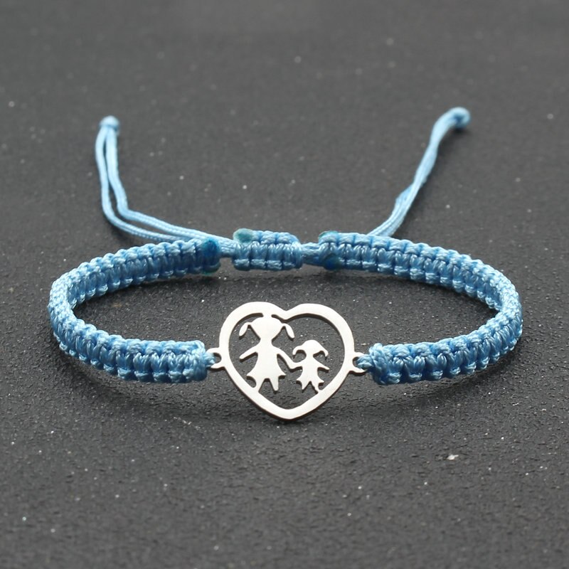 Ręcznie plecione liny bransoletka ze stali nierdzewnej w kształcie serca matka i córka uroku bransoletki dla kobiet biżuteria mankiet Pulsera: Sky blue