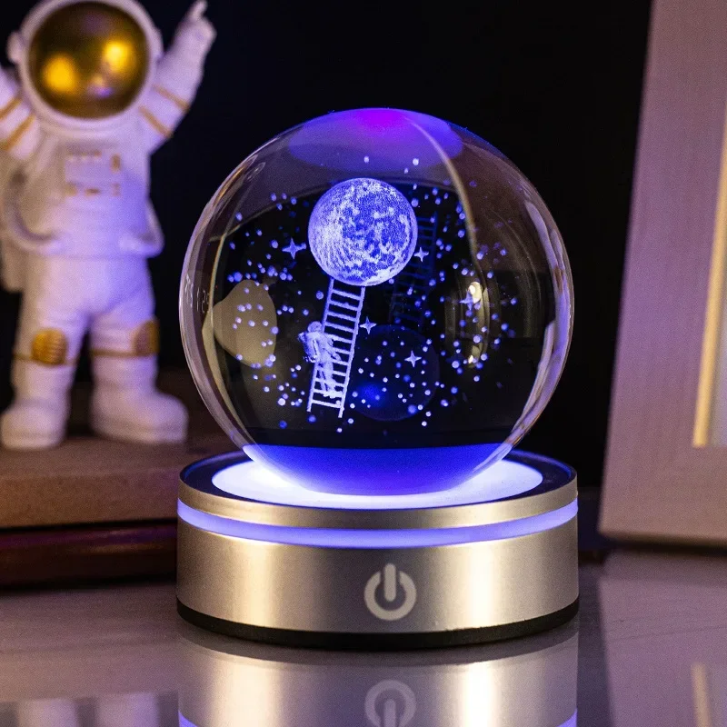 Luces nocturnas de bola de cristal, lámpara de mesa de Luna RGB 3D, planeta brillante, Galaxia, astronauta, decoración de mesa, para niños: Rosa