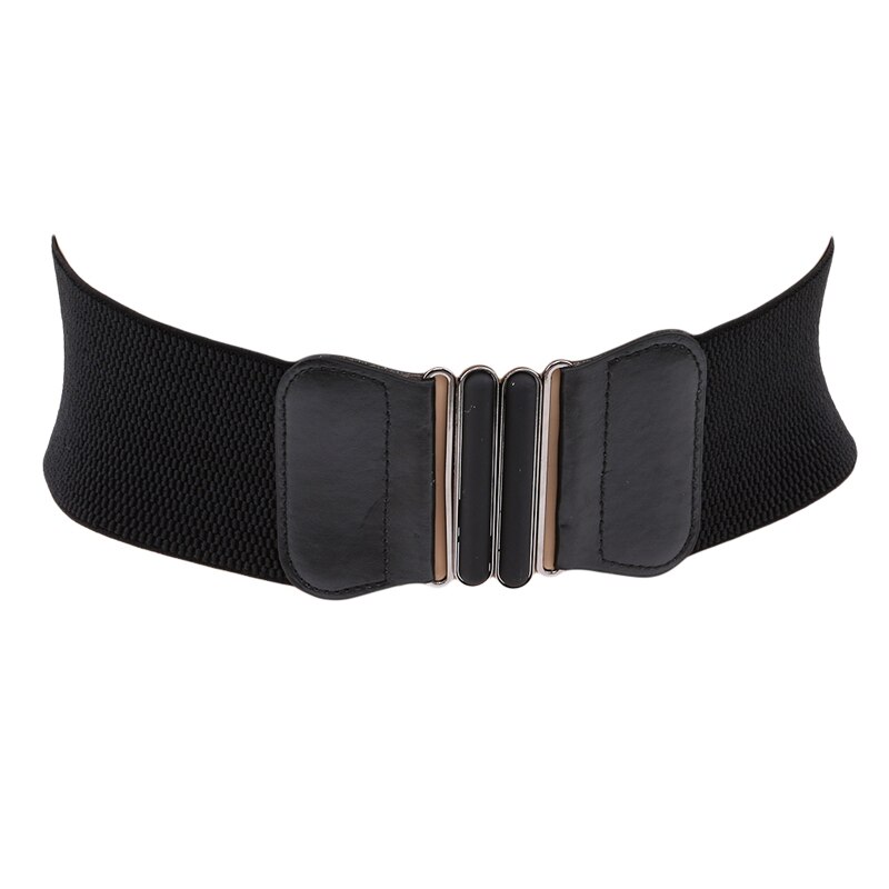 Cinturón de cuero PU ancho para mujer, cinturón de faja elástica con hebilla cuadrada, negro, cinturón decorativo