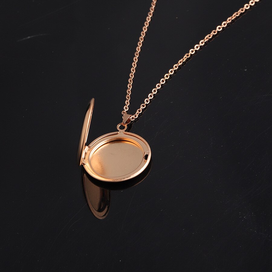 316L Stainless Steel Photo Locket Necklace 3 Colors Open Round Pendant Necklaces For Women Men Jewelry Family Birthday: Rose gold