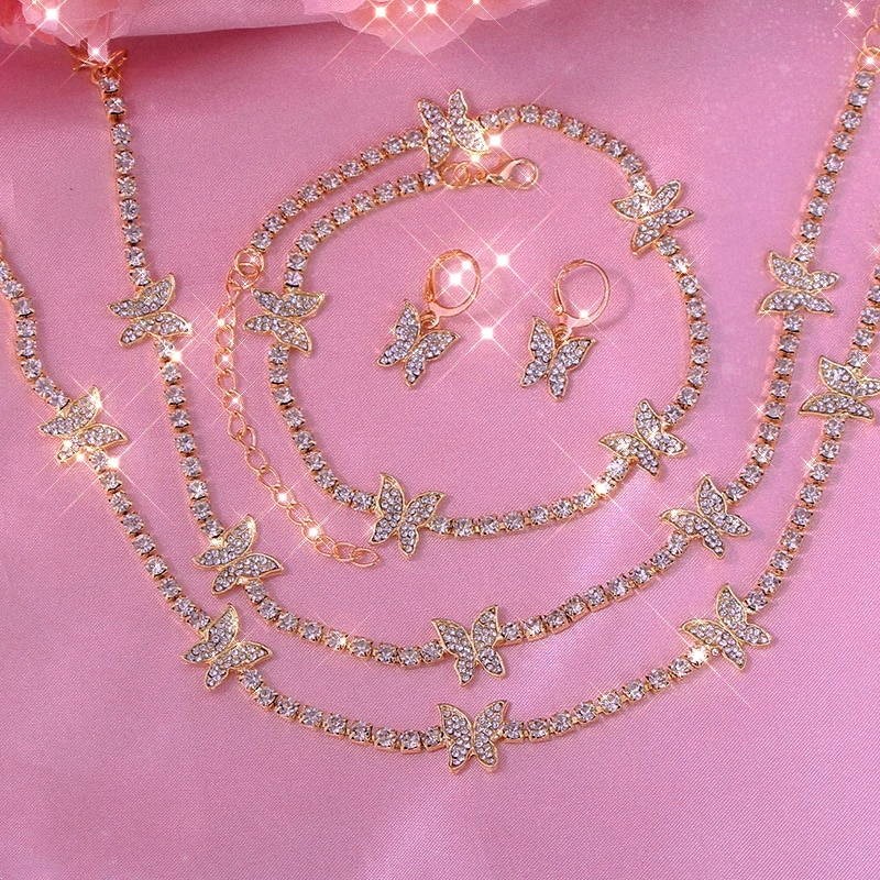 Flatfoosie Bling Della Farfalla Del Rhinestone Della Collana Del Choker Per Le Donne Fuori Ghiacciato Di Cristallo Tennis Catena Della Collana Dei Monili di Cerimonia Nuziale del Regalo