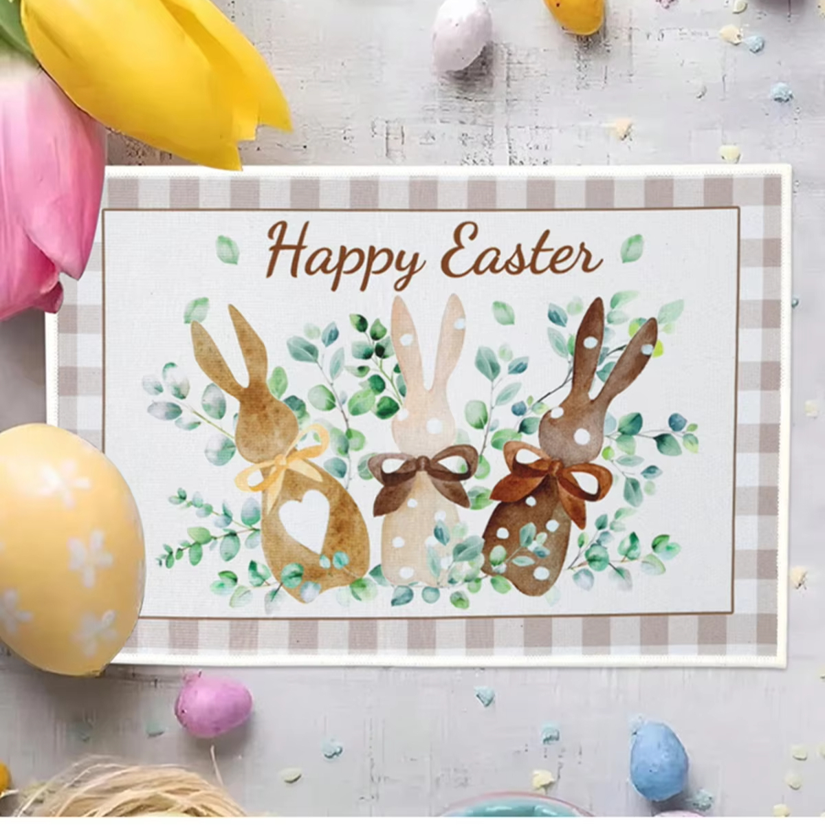 1Pc Crystal velvet Lovely Happy Easter Door Mat Motif Entrance Pad Bath Rug Area Carpet For Kitchen Balcony Terrace Home Decor