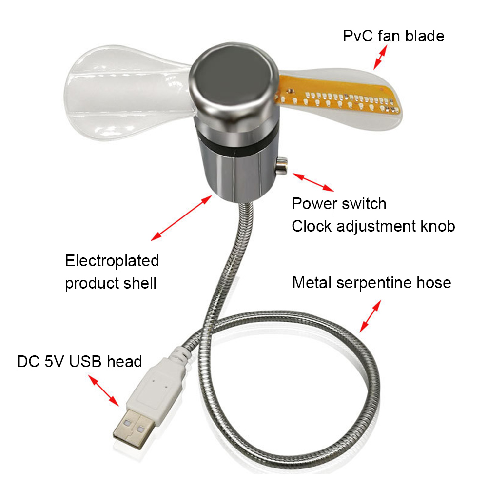 Ventilador de Reloj portátil RGB con luz LED nocturna, dispositivo de mano con USB, 5V, pantalla de temperatura en tiempo Real, Mini ventilador de Metal para PC, portátil, Enfriador de escritorio