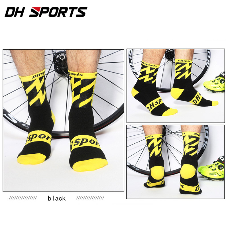 Real Dh Sports Elite Cycling Socks Outdoor Leisure Exercise Training Breathable Plus Stockings Sock Bike Clubs For Man: Yellow / US 7-10