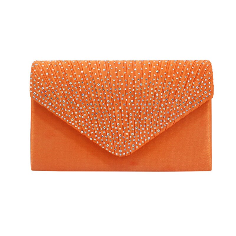 Bolso de cena plisado de diamantes de imitación de alta gama para mujer con un vestido, bolso Cheongsam, bolso de señora, bolso de cena, bolso de mano de diamante: Naranja