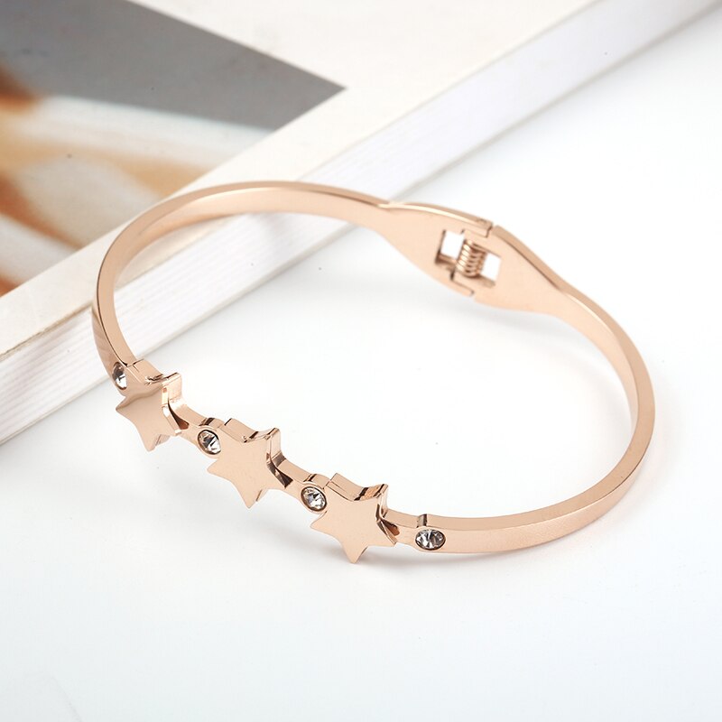 316 rustfrit stål rosa guld simpel fjeder armring nikkelfri stjerne armring til kvinder til ven elsker