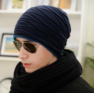 Beanies Knitted Hat Men's Winter Hats For Women Men Caps Gorros Warm Moto Fur Winter Beanie Fleece Knit Bonnet Hat: navy blue