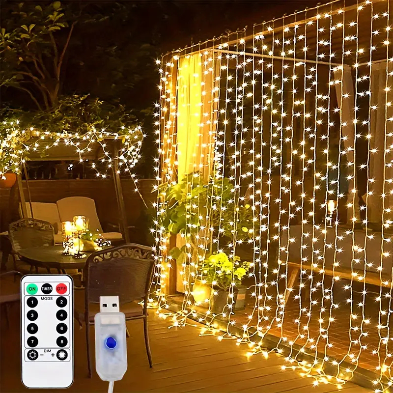 Lumières dégradées de rideau LED, 8 modes d'éclairage, décoration extérieure et intérieure pour Noël, fête de mariage, jardin, salon, chambre à coucher, 6m, 3m