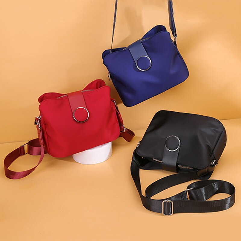 Bandolera de tela de nailon multicapa para mujer, Bolso pequeño de tela Oxford en Diagonal, Color sólido, a la