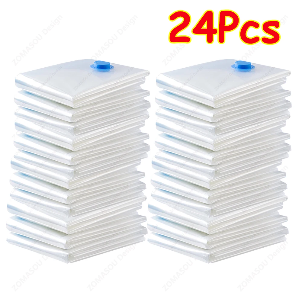 1-24Pcs Vacuum Storage Bags Vacuum Seal Bag Reusable Space Saving Bags Folding Compressed Organizer Bag For Clothes Bedding: L / Yellow