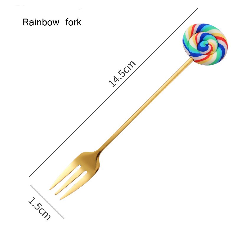 Cute Lollipop Children Spoon 304 Stainless Steel Coffee Stirring Spoon Dinner Fruit Fork Teaspoon Dessert Tea Scoop Tableware: Style 6