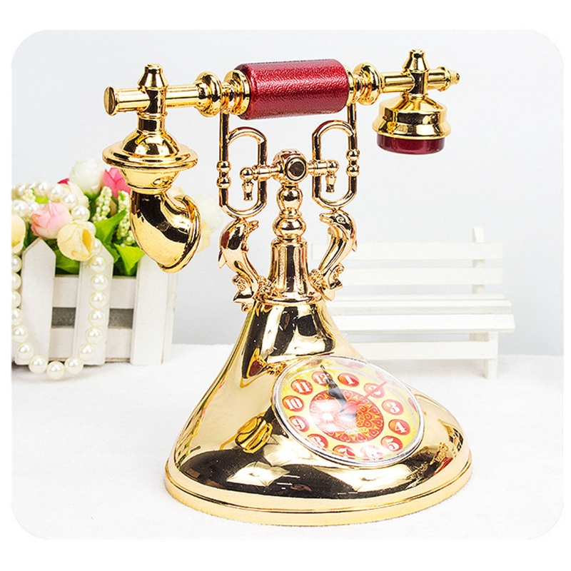 Retro Telephone Model Alarm Clock Timekeeper Desktop Ornament for Home Kids Room Bedside Table Decoration Clocks