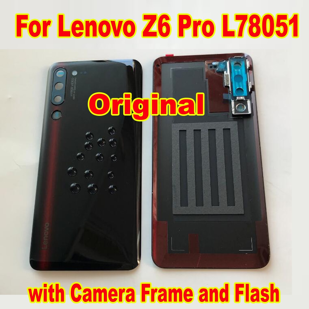 100% Voor Lenovo Z6 Pro L78051 Glazen Deksel Terug Battery Cover Behuizing Deur Case Achter Met Camera Frame flash + Adhesive