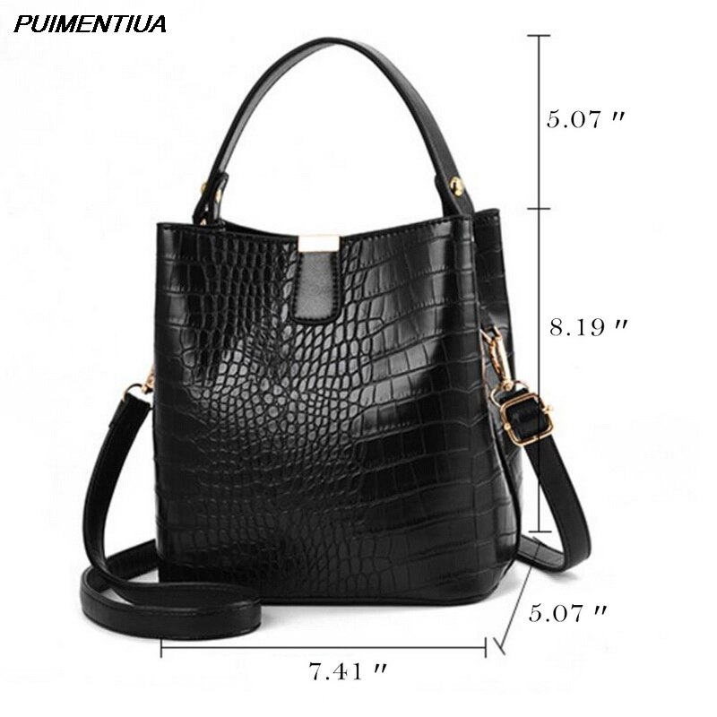Puimentiua Retro Emmer Zakken Vrouwen Patroon Handtas Hoge Capaciteit Casual Krokodil Schouder Messenger Bags Dames Pu Portemonnee