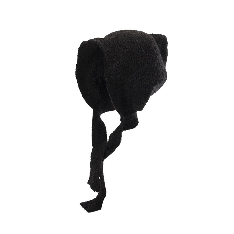 Herfst en winter dames gebreide wolf oma wol wol zacht warm casual kleine rode muts oorbescherming muts: Zwart