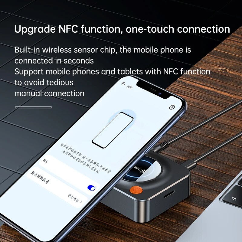 Bluetooth 5.0 Audio- Empfänger 3D NFC Stereo Musik kabellos Adapter TF Karte RCA 3,5mm AUX Jack Freisprechen Anruf & Mikrofon für Wagen Bausatz
