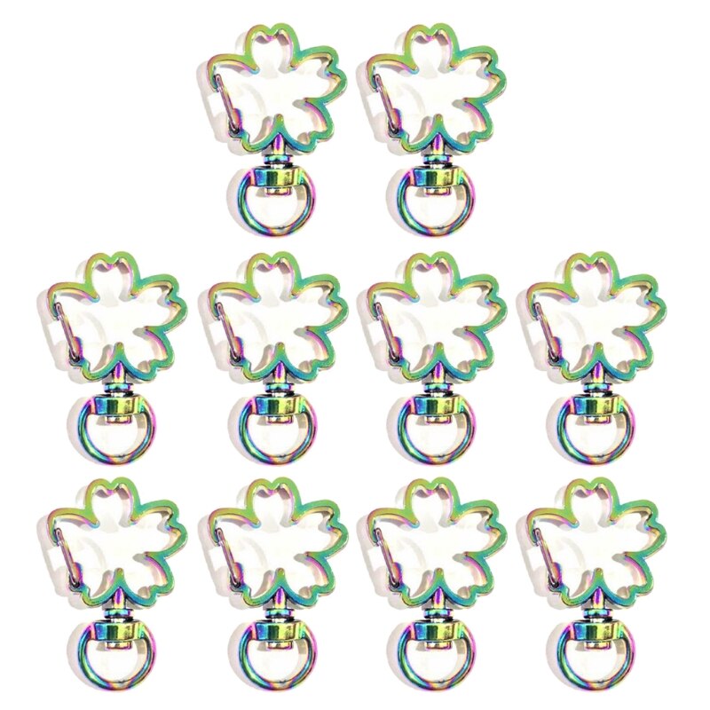 10 stuks regenboog metalen karabijnhaak kreeftensluiting lanyard met sleutelhanger voor sleutelhanger hart ster kat sleutelhanger open bezel diy tassen findi: 8