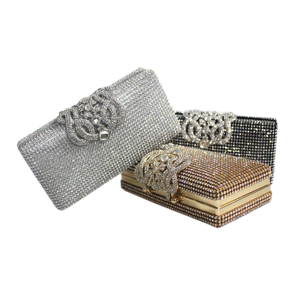 Sølv guld glitrende diamanter aftentaske clutch pung begge sider rhinestones kvinder krone clutch tasker