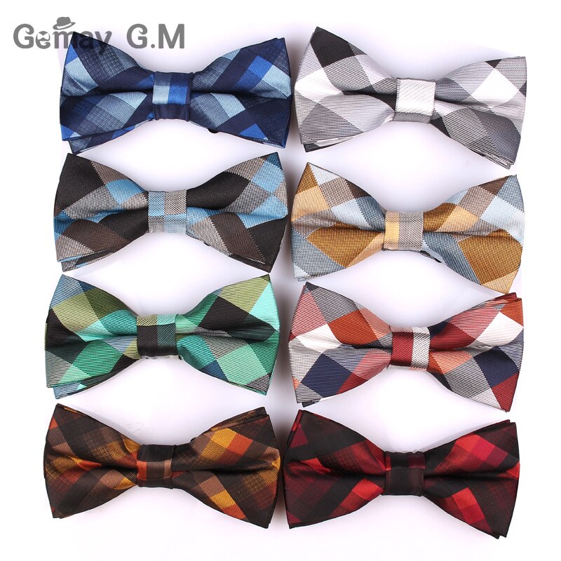 Kostym flugor för män polyester cravats justerbar fluga för bröllopsfest brudgummen fjäril vuxen rutig fluga