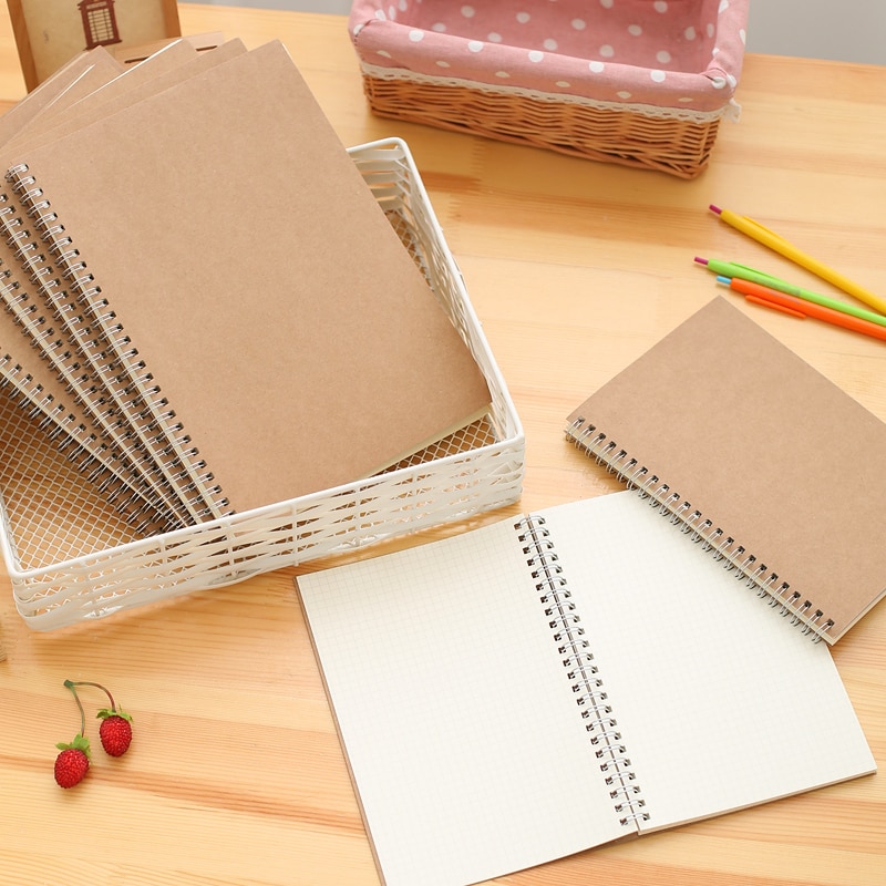 Khaki Kraft Paper Notebook A4 A5 Lattice Square Grid Blank Student Stationery Notebook Coil Notepad Spiral Notebook Agenda