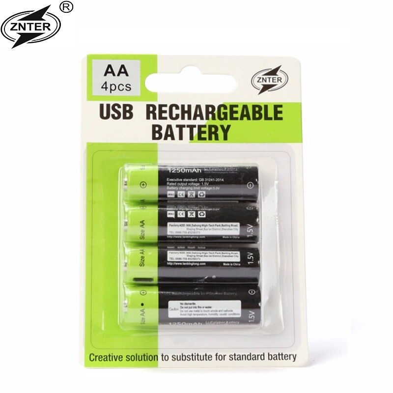 ZNTER AA Oplaadbare Batterij 1.5 V 2A 1250 mAh USB Opladen Lithium Batterij Bateria met Micro Usb-kabel