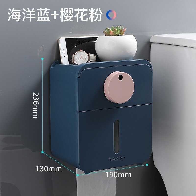 Hole-Free Toilet Tissue Box Roll Toilet Paper Towel Rack Toilet Household Storage Rack Tissue bathroom accessories box: Blue