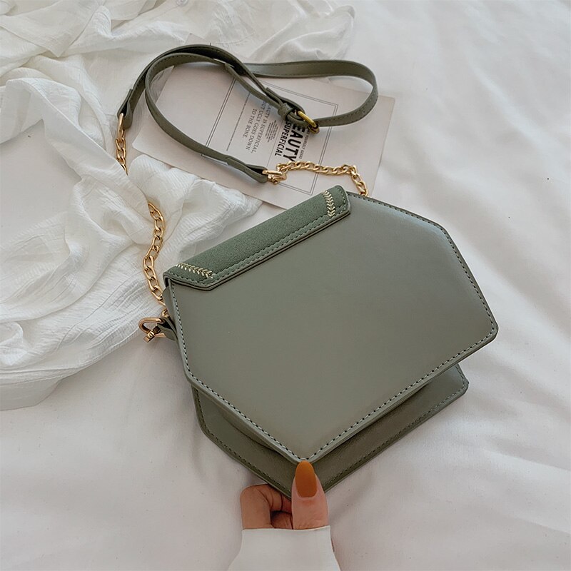 Hexagon multifunctionele pu leren handtas dames zomer crossbody tas mini ketting schoudertas slot messenger portemonnee