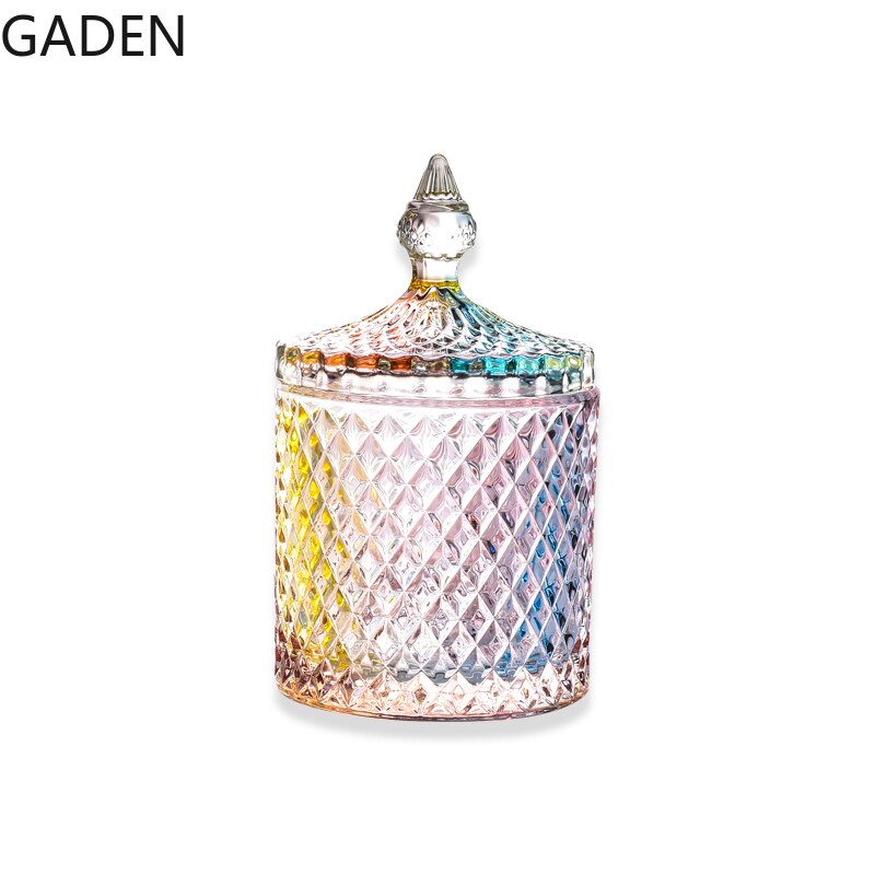 European-style Stained Glass Candy Jar with Lid Storage Jar Candy Box Transparent Storage Jar Tea Tin Sugar Cube Jar