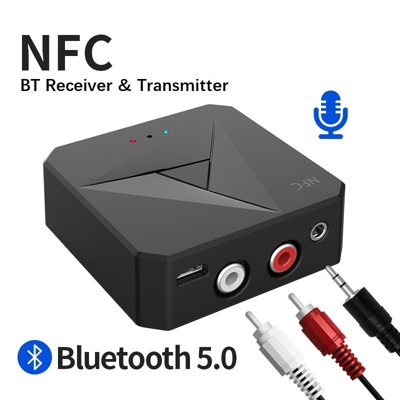 Bluetooth 5.0 Ontvanger Zender 3.5Mm Aux Jack Rca Muziek Wireless Audio Adapter Handsfree Call Mic Nfc Auto Kit Voor tv Auto Op
