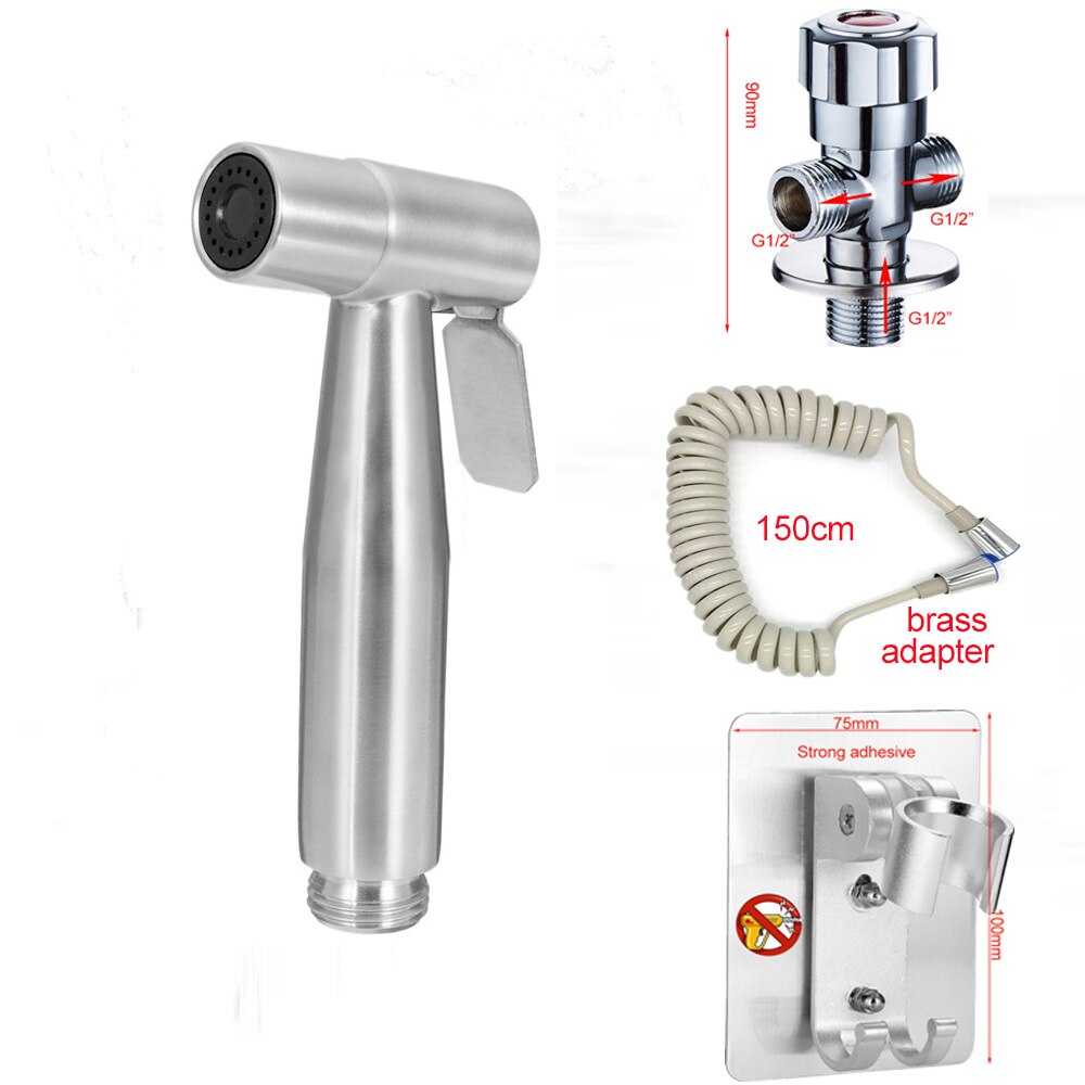 Wetips stål håndholdt hygiejnisk bruser bærbar toilet vandsprøjte toilet bidet mixer bidet hoved hygiejnisk bruser bidet vandhane: Bidet sæt 12