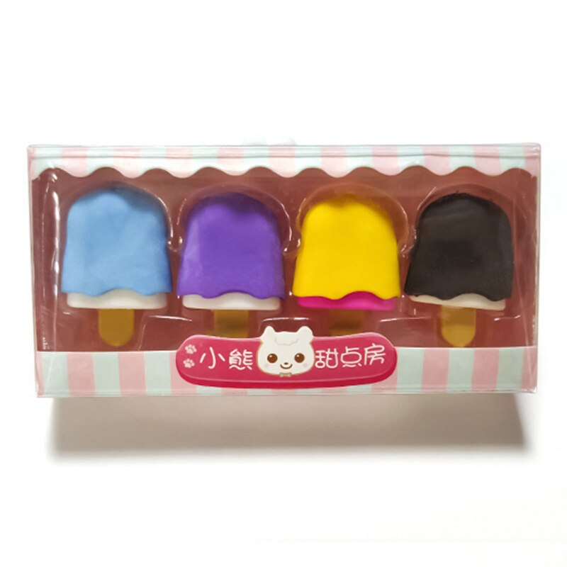 Dessert Erasers Set Mini Rabbit Lollipop Icecream Popsicle Donuts Rubber Pencil Eraser for Kids Funny School Student 4pcs: 7