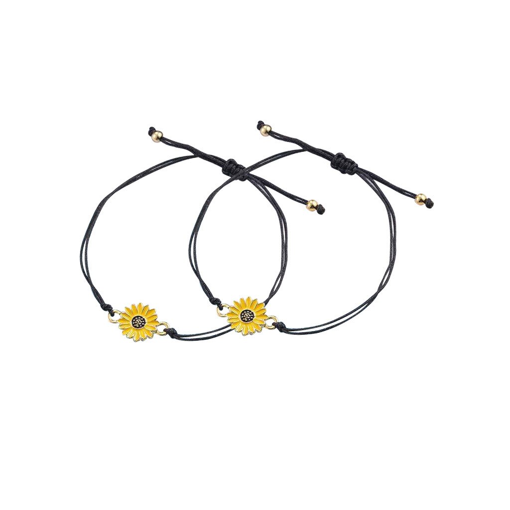 Bracelets Sunflower Sun Flower Daisy Bracelet Alloy Adjustable Woven Card Bracelet Chain Mujer Pulseras