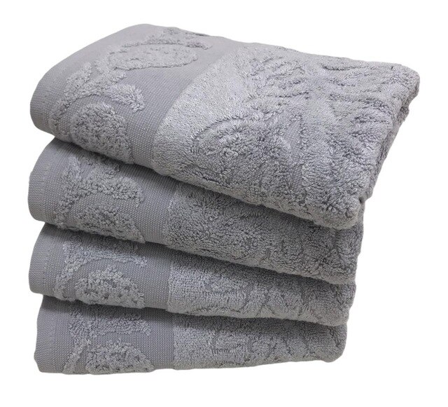 Turkse Katoen & Bamboo Blend Handdoek, 4 Stuks, 500 Gsm, Pano , jacquard Handdoek Set 50 Cm X 90 Cm, Ultra Absorberend,: Grey