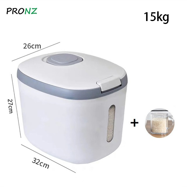 5KG/10KG/15KG Kitchen Container Bucket Insect-Proof Moisture-Proof Rice Box Grain Sealed Jar Storage Pet Dog Food Store Box: Gray--15kg