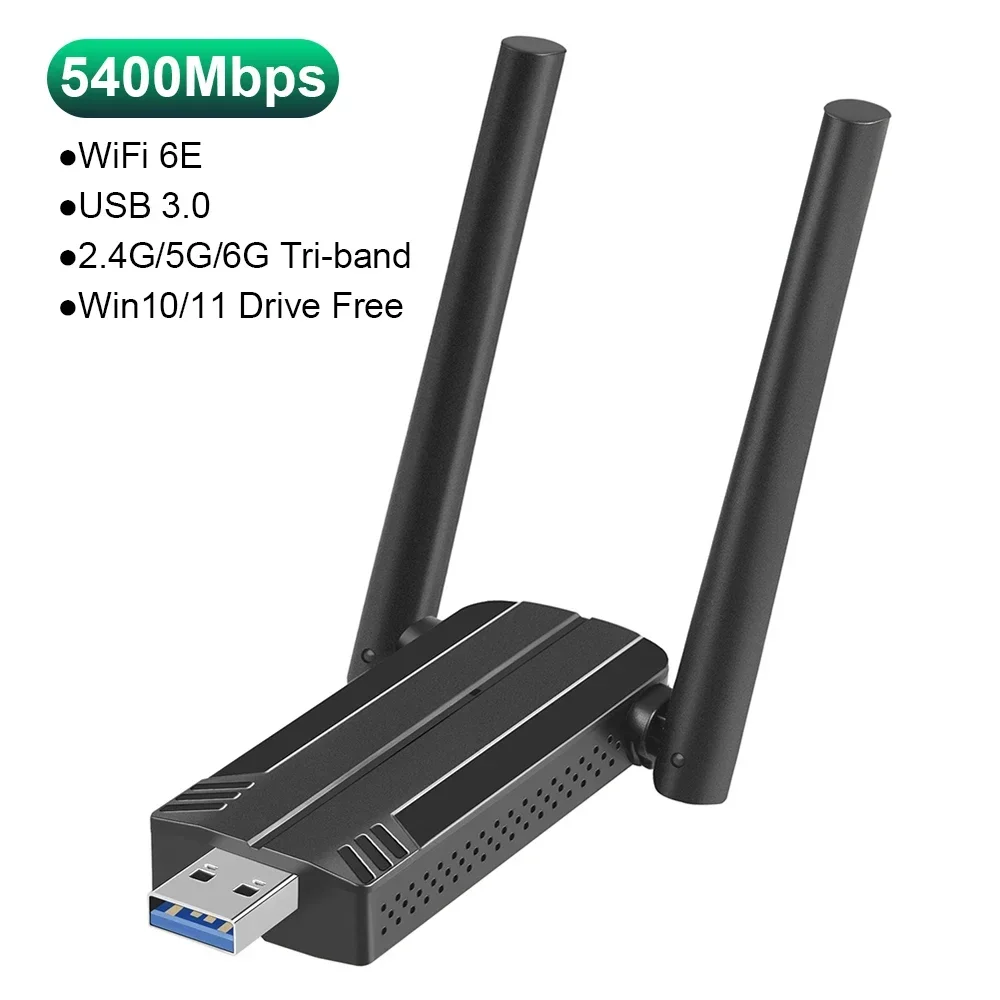 Adattatore USB 3.0 WiFi 7 Scheda di rete wireless 6500Mbps Ricevitore Wi-Fi Tri Band 2.4G e 5G e 6G Adattatore Ethernet WiFi per Win10/11: WHITE