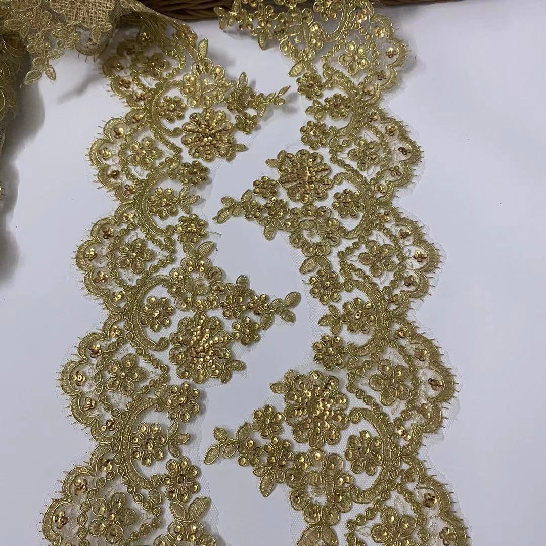 1 yard guld stof blomst venedig venedig pailletter mesh blonder trim applikationer syning håndværk til bruden brudekjoler 15cm bredde