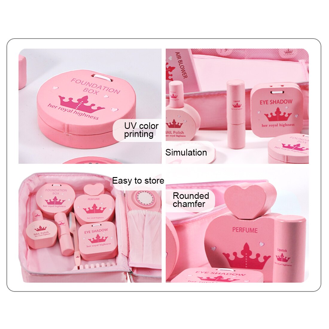 11Pcs/set Children Wooden Make Up Pretend Play Simulation Cosmetic Bag Beauty Toy For Girls - Pink