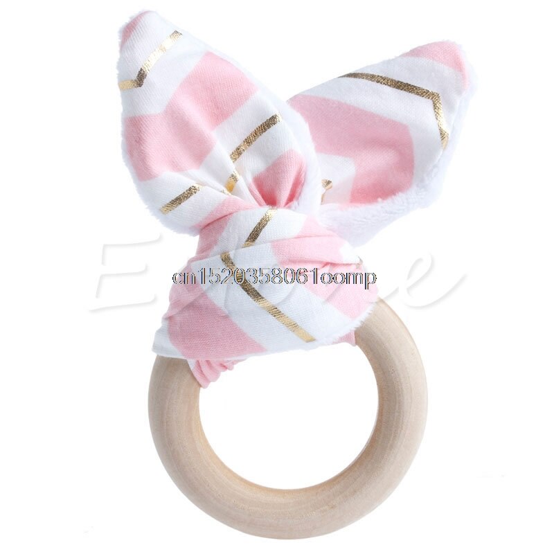 Håndlaget tre naturlig baby tannring ring chewie teether bunny sensorisk leketøy  u50f: Tenner pg