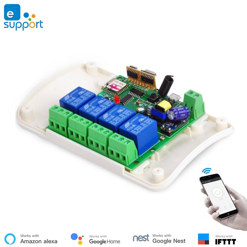 Ewelink smart DC5V/DC 7V-32V/AC 90V-250V 4 Channel inter-locking/inching/self-locking wifi+RF 4C switch for DIY smart home