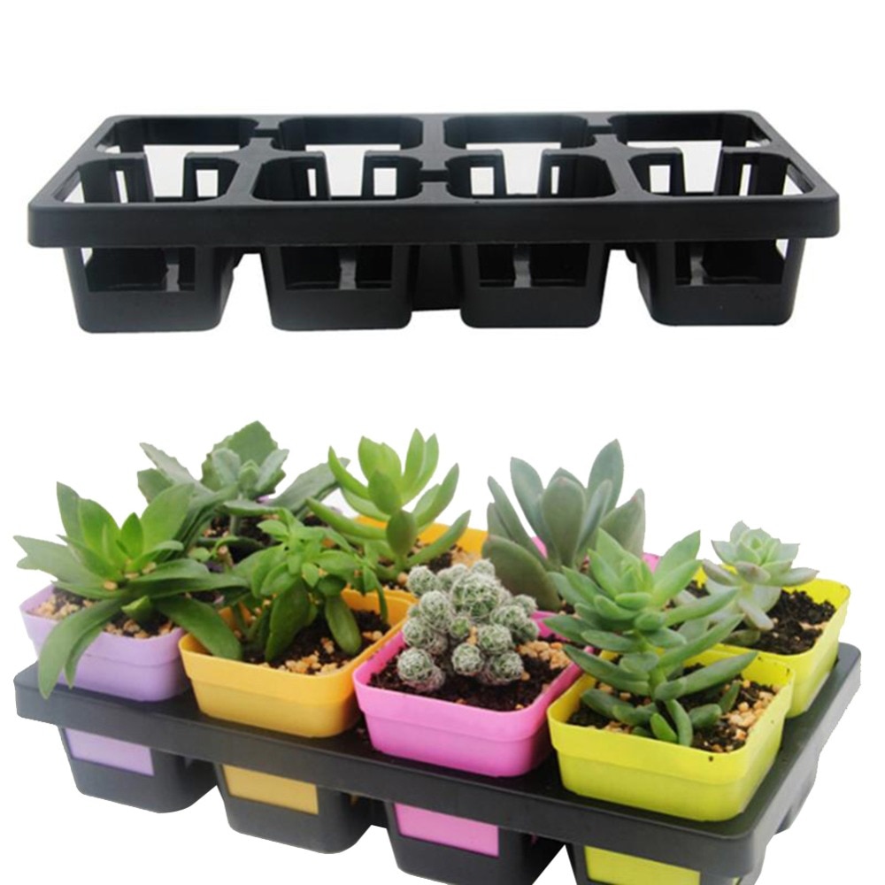 Maceta de soporte para plantas de 8 rejillas, bandeja de plástico para semillas, maceta para flores, Cactus, flores pequeñas suculentas, macetas para vivero
