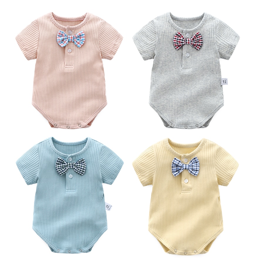 Cathery zomer baby jongens bodysuit heer schattige strik babykleding jongen katoenen korte mouwen baby jongens kleding body