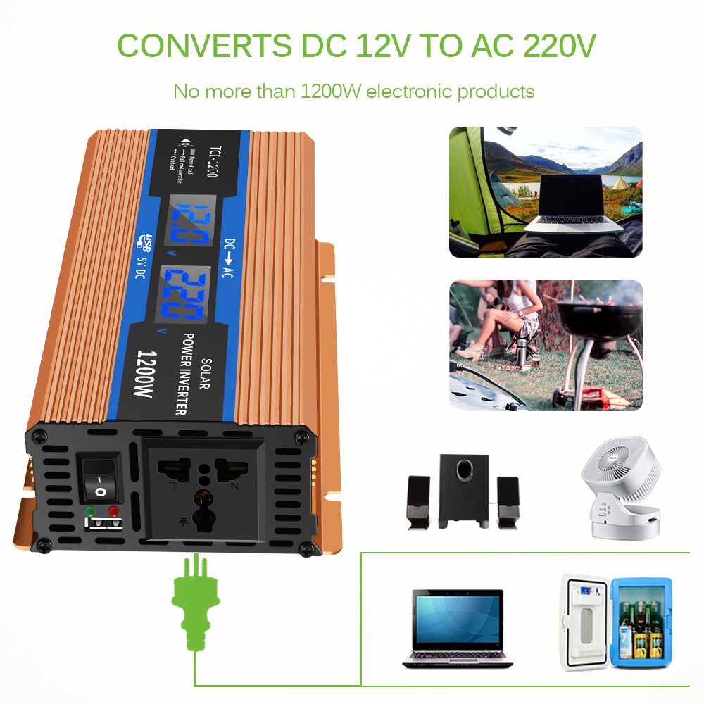Onever DC 12V a AC 220V 1200W Inverter per auto trasformatore adattatore convertitore di tensione 12v a 220v caricabatterie per auto volt Display