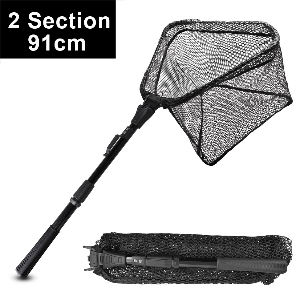 Telescoping Landing Net 44/79/91CM Retractable Long Fishing Hand Net Pole Portable Folding Rubber Landing nets for fishing Kayak: 2 Section-91cm Black