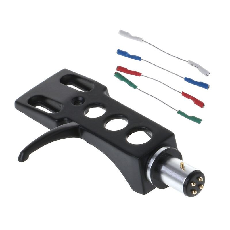 Turntable headshell mount universal lp phono cartridge replacement phonograph head holder stylus lead wire: Black