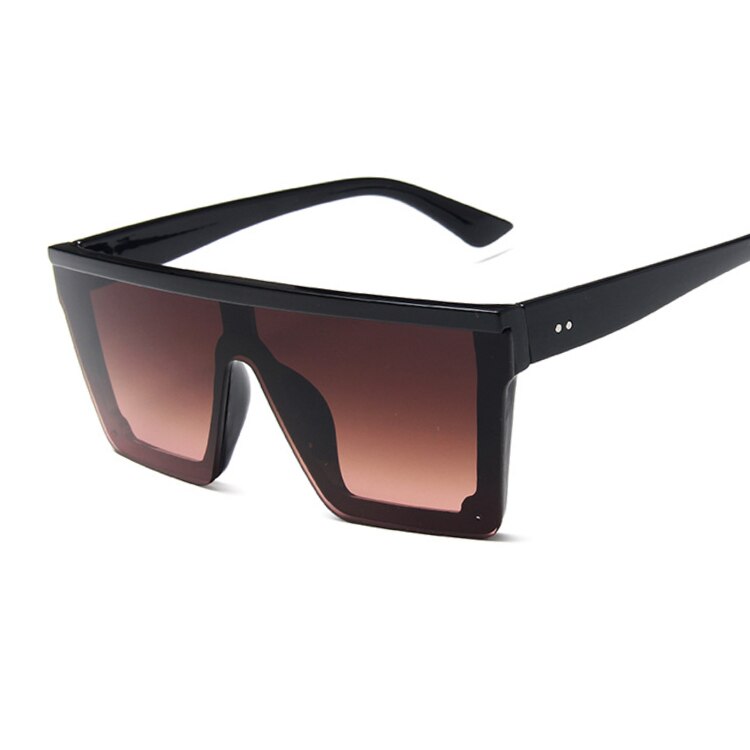 Oversized Zonnebril Vrouwen Big Frame Vierkante Platte Top Klinknagel Zonnebril Vrouwelijke Vrouwen/Mannen Vintage Spiegel Shades Gradiënt UV400: BlackBrownPink