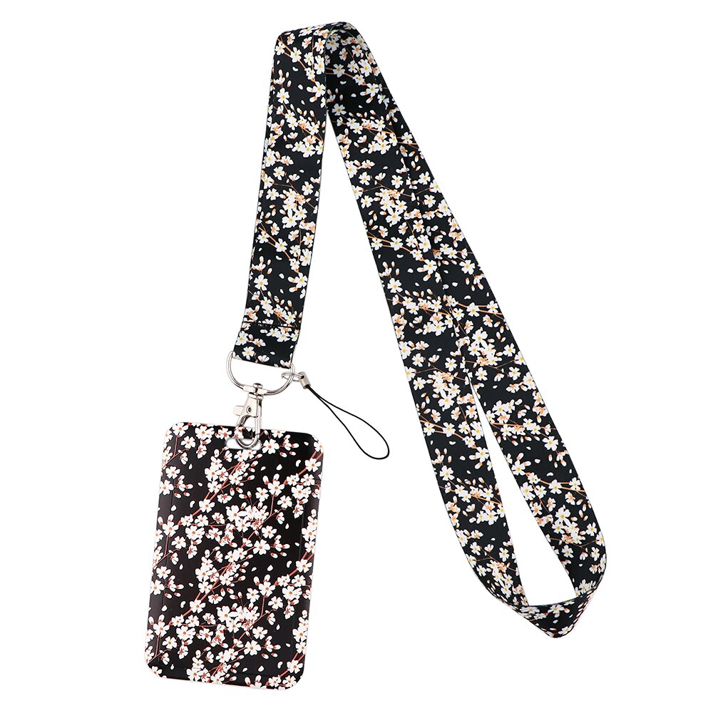 JF988 Beautiful Pink Cherry Blossom Keychain Straps Rope Cell Phone Neck Strap Lanyard for ID Card Key Chain DIY Lanyard: 9