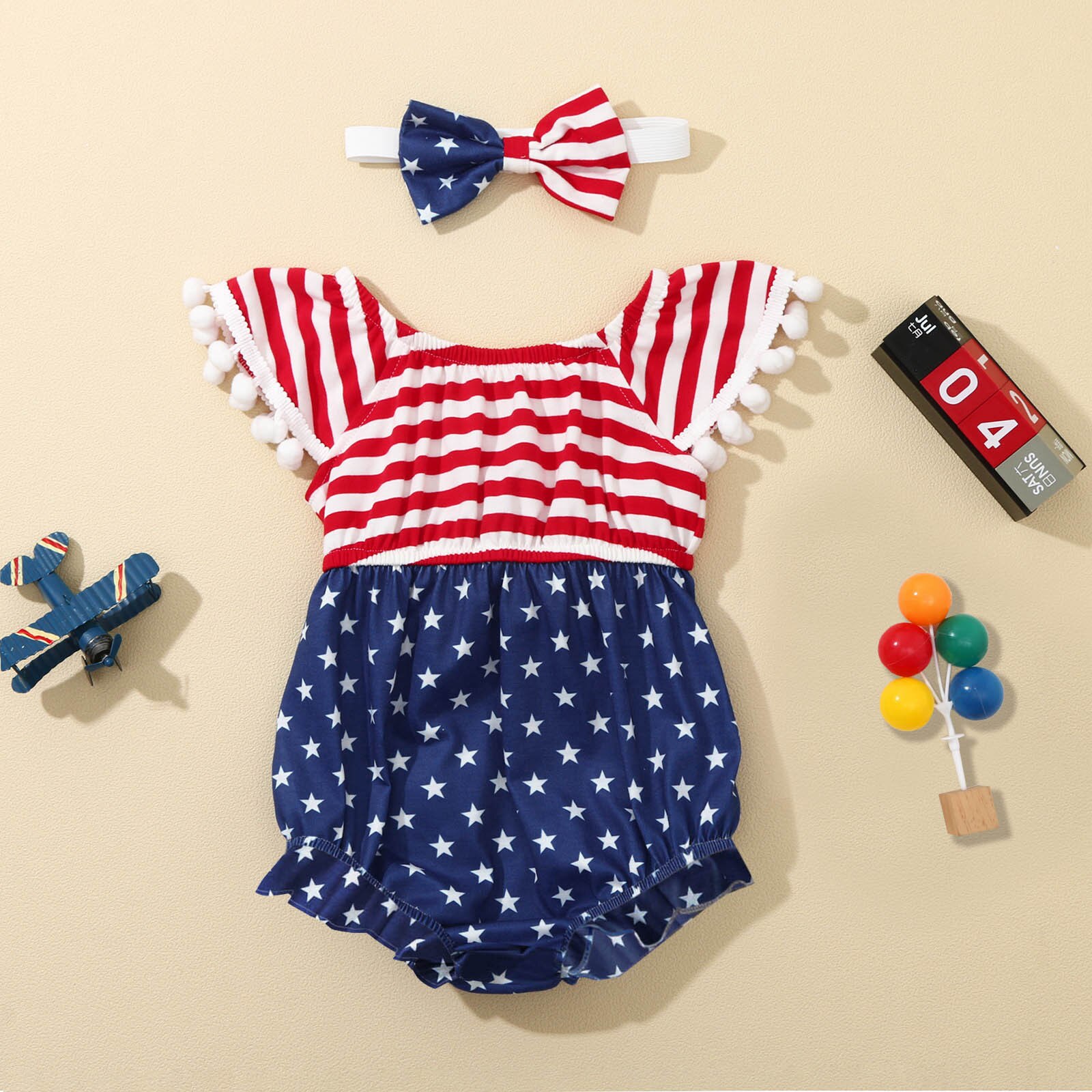 Vêtements pour bébés filles et garçons, body imprimé étoiles et rayures avec nœud à pompon