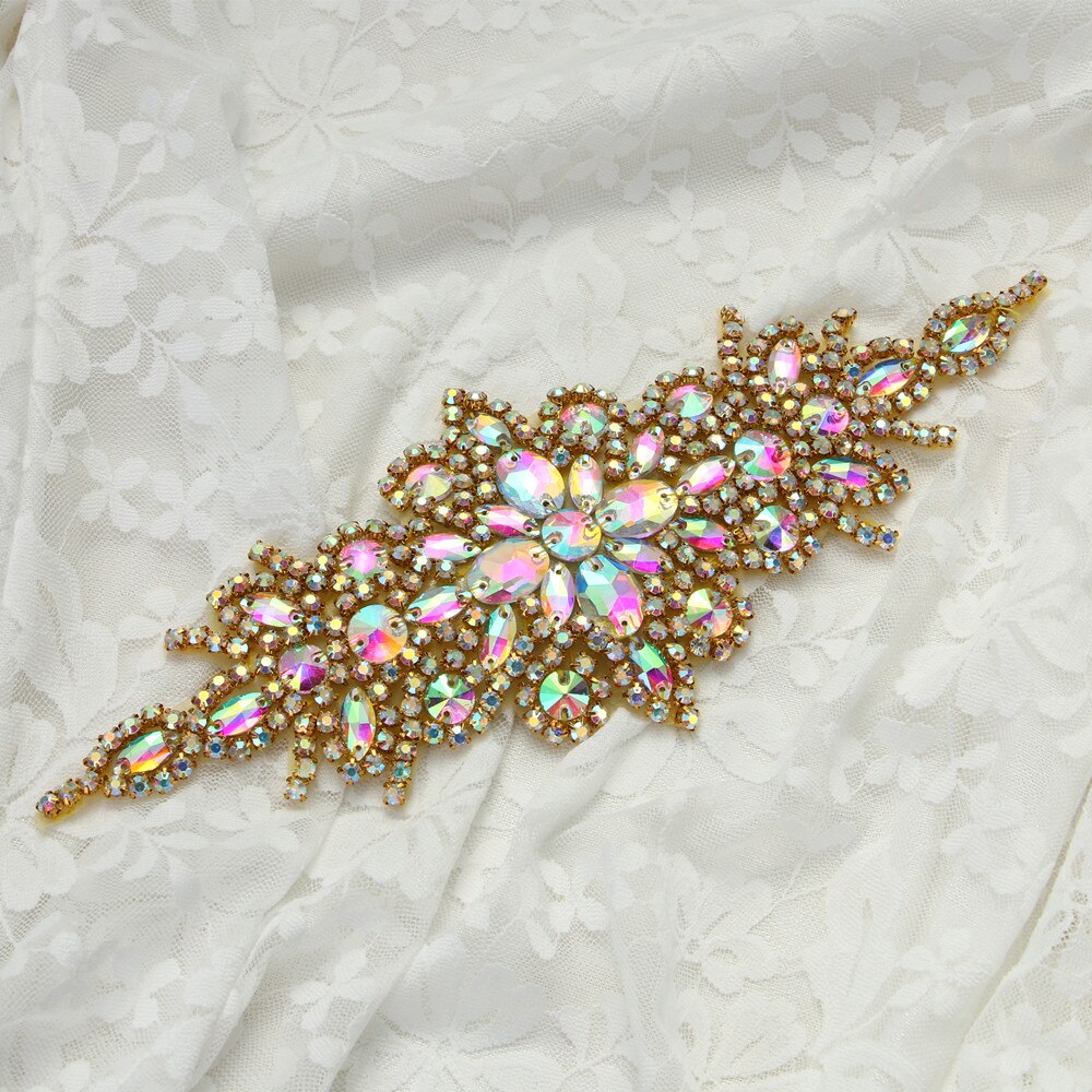 1 stk guldbryllup bælte til kvinder rhinestone beaded patch påsyning til tøj tasker sko aftenkjole applikation: Krystal applikation 8