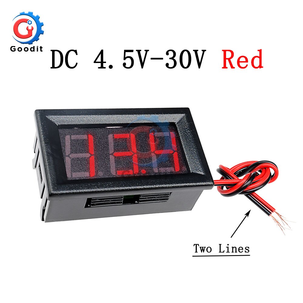 Mini digital voltmeter amperemeter  dc 100v 10a panel forstærker volt spænding strømmåler tester 0.56 "blå rød dobbelt led display: Dc 4.5v-30v 2- leder