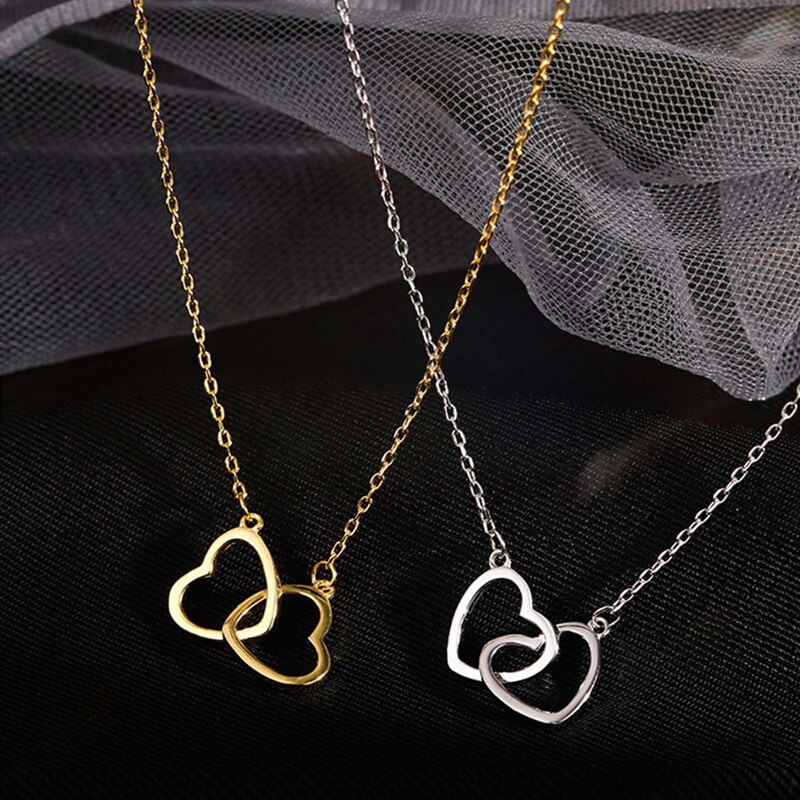 Love Double Heart-shaped Connected Hollow Pendant Necklace Light Luxury Female Clavicle Chain